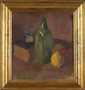 Stilleben Med Flaska Och Frukter by Ake Goeransson