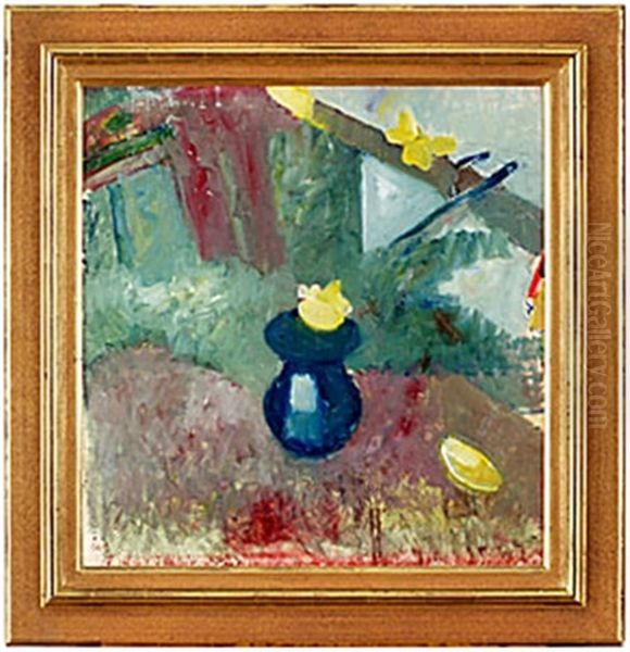 Ensam Blomma I Bla Vas - view 1