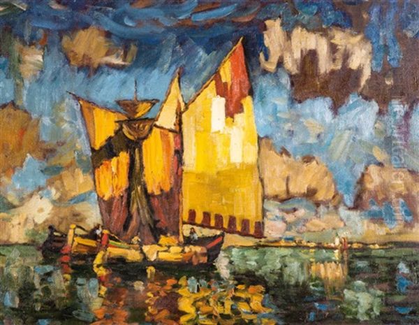 Lagoon Landscape With Venetian Fishing Boats - view 1