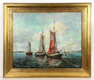 Boats On River by Konstantin Ivanovich Gorbatov