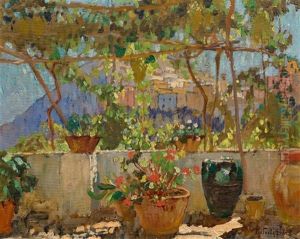 Mediterrane Pergola Mit Blick Auf Ein Bergdorf