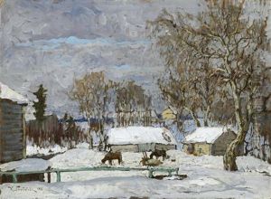 Winterlandschaft Mit Pferden by Konstantin Ivanovich Gorbatov