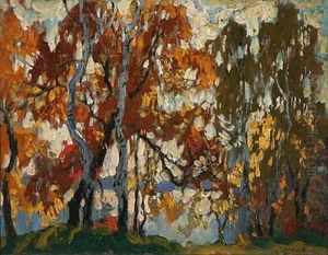 Sonnendurchflutetes Herbstliches Seeufer by Konstantin Ivanovich Gorbatov