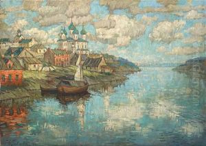 Russisches Dorf Am Fluss (kostroma?)