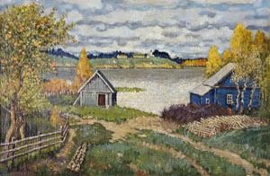 Landscape, Houses Near A Lake