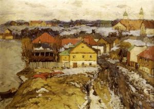 Village Russe Au Printemps by Konstantin Ivanovich Gorbatov