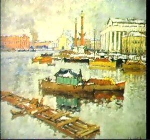 A View Of The Stock Exchange And The Rostra Columns In      St. Petersburg