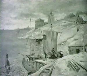Vinterlandskab Fra Pskov,                                   I Forgrunden Flod