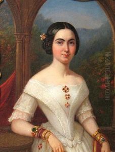 A Portrait Of A Lady, Three-quarter Length, Wearing A White Dress A Portrait Of A Lady, Three-quarter Length, Wearing A White Dress