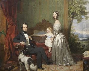 Portrait Of John Mcarthur (1805-1864) Of Inistrynich, Argyllshire, With His Wife Susan And Their Son John, A View Of The Clyde Beyond by John Watson Gordon