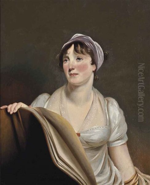 Portrait Of A Lady Reading, Half-length, In A White Dress - view 1