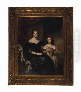 Portrait Of A Lady, Three-quarter Length, Seated, In Black, With Her Daughter, Holding A Turtledove