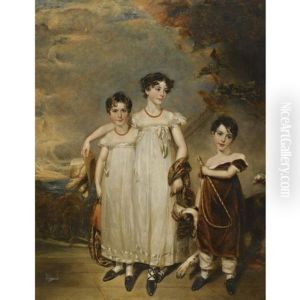 Group Portrait Of Caroline Horton Of Leamington, And Her Brother And Sister, With A Dog by John Watson Gordon