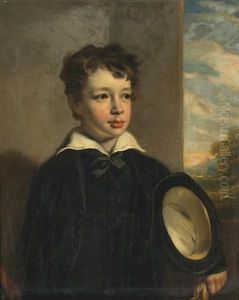 A Portrait Of A Young Boy, With A Hat Under His Arm And With A Mountainous Landscape Beyond