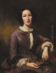 Portrait Of Lady Mackenzie In A Purple Dress, Holding A Rose, In An Interior