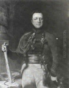 Portrait Of The 8th Earl Of Dalhousie Standing Three        Quarter Length In Staff Officer's Dress, In His Left Hand