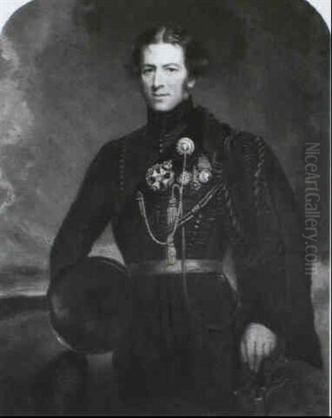 Portrait Of A Rifle Brigade Officer, Standing Three-quarter Length In A Landscape - view 1