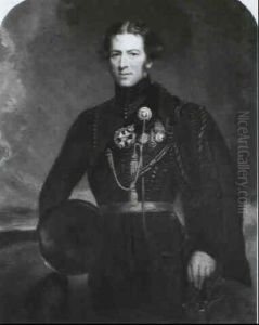 Portrait Of A Rifle Brigade Officer, Standing Three-quarter Length In A Landscape