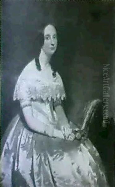 Portrait Of A Woman In White Satin Dress - view 1