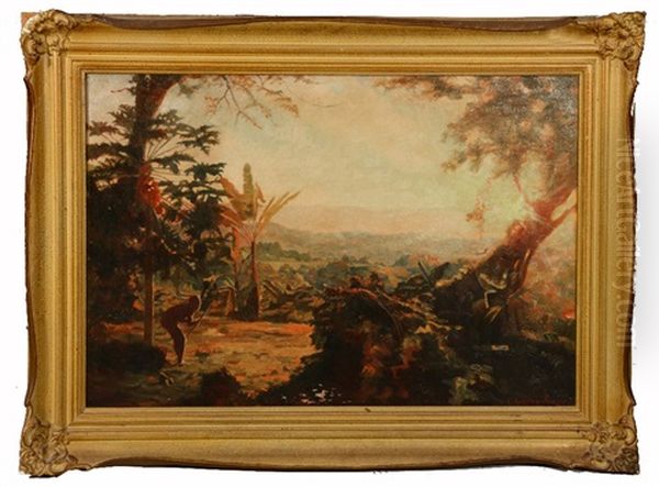 Jungle Clearing With Crouching Native Hunter To The Foreground, Possibly Papua New Guinea Or Solomon Islands - view 1