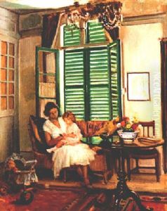 Interior With The Artist's Wife, Yvonne, And Young Daughter, Elizabeth, At Montreuil-sur-mer by William Crampton Gore