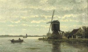 Rowing Near A Windmill by Jacobus van Gorkum