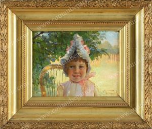 Portrait D"une Jeune Fille Assise Dans Un Jardin