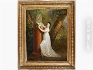 Portrait De Jeune Fille Rendant Hommage A Son Pere by Henri Nicolas Van Gorp
