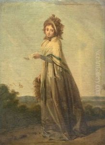 Jeune Femme En Robe De Soie Dans Un Paysage Jeune Femme En Robe De Soie Dans Un Paysage