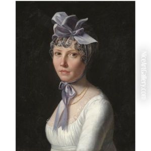 Portrait Of A Lady, Head And Shoulders, Wearing A White Dress And Purple Hat by Henri Nicolas Van Gorp