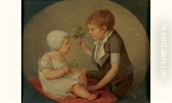 Deux Jeunes Enfants Tenant Des Fleurs D'orangers - view 1