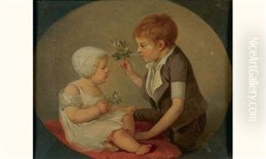 Deux Jeunes Enfants Tenant Des Fleurs D'orangers Deux Jeunes Enfants Tenant Des Fleurs D'orangers