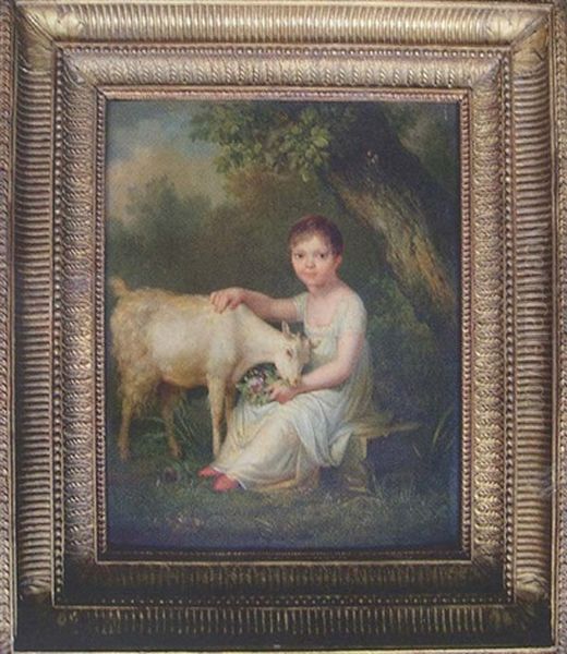 Portrait D'une Jeune Fille Avec Une Petite Chevre - view 1