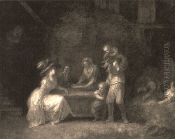 An Elegant Lady Visiting The Family Of Her Wet Nurse In An Interior - view 1