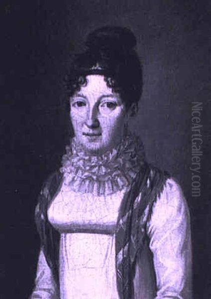 Portrait De Jeune Femme En Robe Blanche Et Chale Bleu - view 1