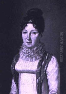 Portrait De Jeune Femme En Robe Blanche Et Chale Bleu by Henri Nicolas Van Gorp