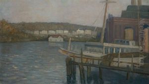 Wharf With Sailboat And Village Wharf With Sailboat And Village
