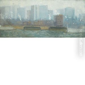 River And New York Skyline by Aaron Harry Gorson