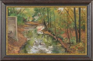 Stream In A Park. Autumn by Michael Gorstkin-Wywiorski