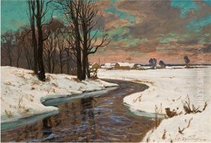 Winterabend Am Fluss