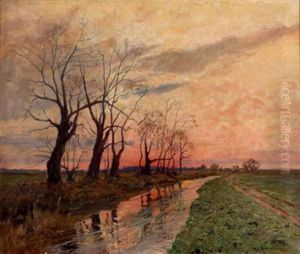 Flusslandschaft Bei Abendrot by Michael Gorstkin-Wywiorski