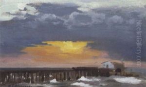 Mole An Der Ostseekuste Bei Sonnenuntergang by Michael Gorstkin-Wywiorski