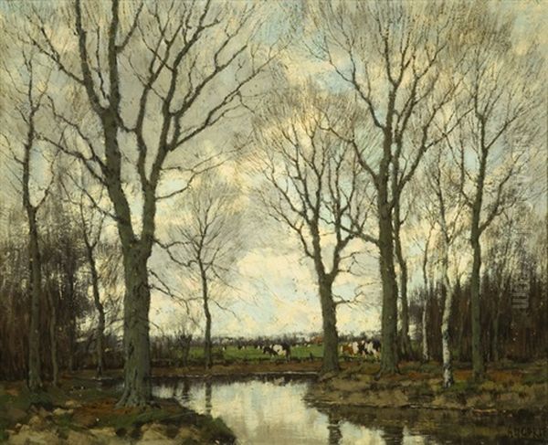 Trees & Cattle By A Riverbank - view 1