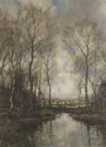 An Autumnal River Landscape by Arnold Marc Gorter