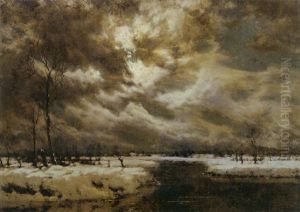 A Moonlit Winter Landscape by Arnold Marc Gorter