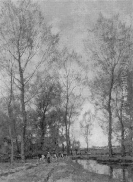 River Landscape With Cattle And Woman Herding - view 1