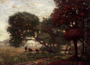 Farmhands With Their Cattle On An Autumnal Evening
