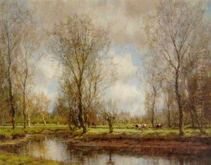A River Landscape With Cattle Grazing On The Far Bank