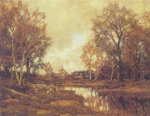 A Flock Of Sheep In An Autumn Landscape - view 1
