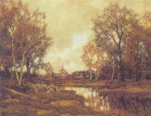 A Flock Of Sheep In An Autumn Landscape